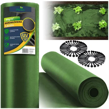Agrotekstils pret nezālēm Plonos 1,6x50 m 90g/m² + 100 tapas, zaļš