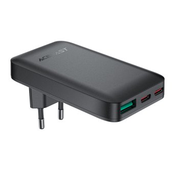 Acefast A100 65W GaN 2 USB‑C + USB‑A īpaši plāns lādētājs – melns