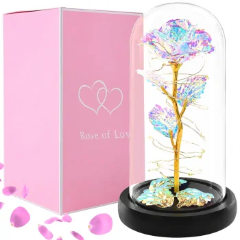 Eternal Rose in Glass Dome with LED Light and Gift Box