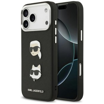 Karl Lagerfeld FW Grained Karl & Choupette Heads Pins & Logo vāciņš iPhone 17 Pro Max — melns | Phone Case Cover