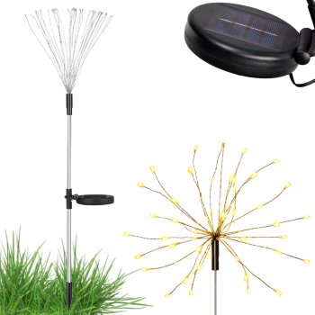 Solar LED Garden Light Firework Dandelion Outdoor Spike, warm white