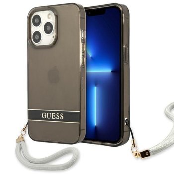 Guess iPhone 13 vāciņš Translucent Stap Melns