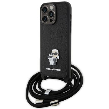 Karl Lagerfeld iPhone 15 Pro Max Case Crossbody Saffiano Metal Pin, Black