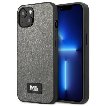 Karl Lagerfeld Saffiano Plaque vāciņš iPhone 13 mini, sudraba