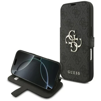 Grāmatiņas tipa vāciņš Guess Book 4G Metal Logo, iPhone 18 Pro / 17 Pro, melns