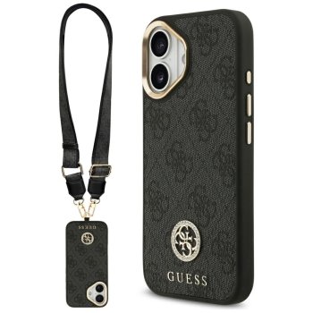 Guess iPhone 17 vāciņš 4G Strass Logo & Big Strap Metal Buttons MagSafe, melns