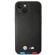 BMW iPhone 14 vāciņš Leather Stamp Tricolor MagSafe, melns
