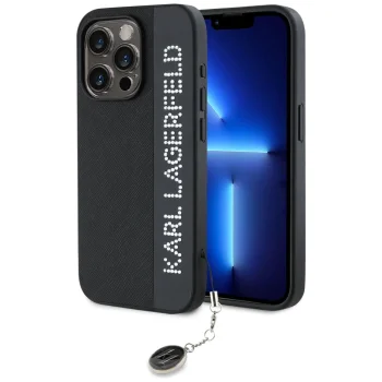 Чехол Karl Lagerfeld для iPhone 15 Pro Max Saffiano Rhinestones & Charm, черный