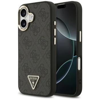 Чехол Guess 4G Triangle Logo MagSafe для iPhone 17 — черный и золотой