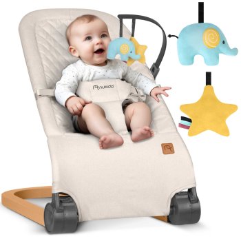 NK-52 Nukido Šūpuļkrēsls ar rotaļlietām, Bēšs | Lounger Rocker Chair with Toys