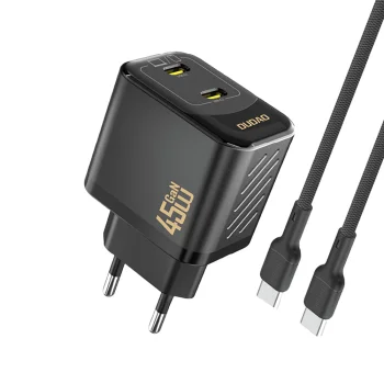 Сетевое зарядное устройство Dudao A28PCEU PD 45W GaN 2xUSB-C + кабель USB-C, черный