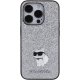 Karl Lagerfeld Glitter Choupette Logo vāciņš iPhone 15 Pro, sudraba
