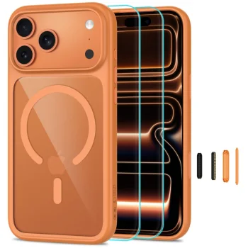 Tech-Protect MagOne CC MagSafe vāciņš + 2 aizsargstikli iPhone 18 Pro Max / 17 Pro Max, oranžs