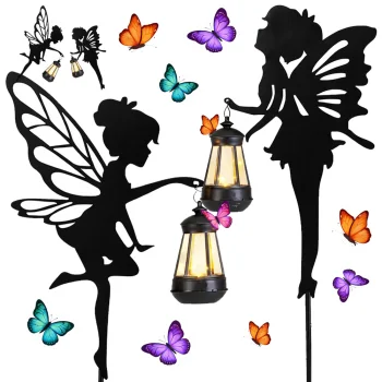 Solar Garden Lights with Twilight Sensor, Fairy Design, 2 pcs, Black