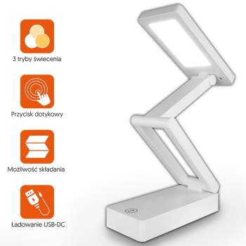 LTC LED Desk Lamp Rechargeable & Foldable, Touch Control with 3 Color Modes, 3000mAh, White