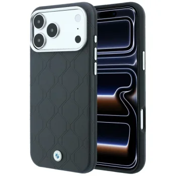 Чехол BMW Sign Deboss Quilted Metal Logo MagSafe для iPhone 18 Pro / 17 Pro, темно-серый