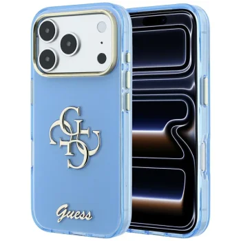 Чехол Guess IML 4G Script Metal для iPhone 17 Pro / 18 Pro, светло-голубой