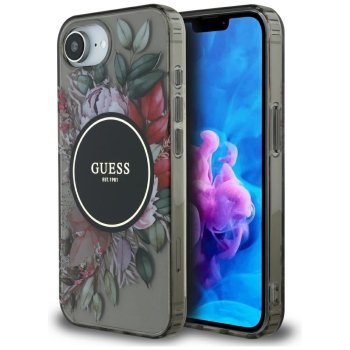 Guess IML Flowers MagSafe vāciņš Apple iPhone 16e - Melns