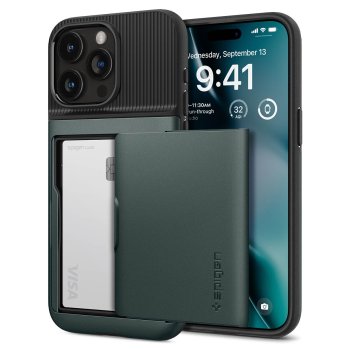 Apple iPhone 15 Pro Max 6.7'' Spigen Slim Armor Cs Case Cover, Abyss Green | Telefona Vāciņš Maciņš Apvalks Bampers
