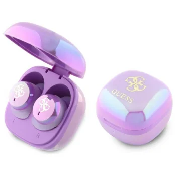 Guess 4G Printed Logo Wireless TWS In-Ear Headphones with Charging Case, Bluetooth 5.3 - Purple