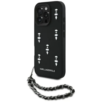 Karl Lagerfeld Saffiano Crystals w/Chain vāciņš iPhone 16 Pro Max, Melns