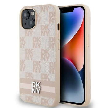 DKNY iPhone 15 / 14 / 13 vāciņš Checkered Mono Pattern & Printed Stripes, rozā