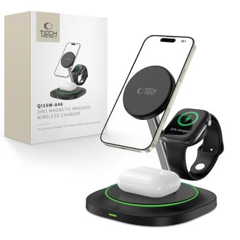 Tech-Protect QI15W-A46 3in1 magnētiskā MagSafe induktīvā lādētājs – melns
