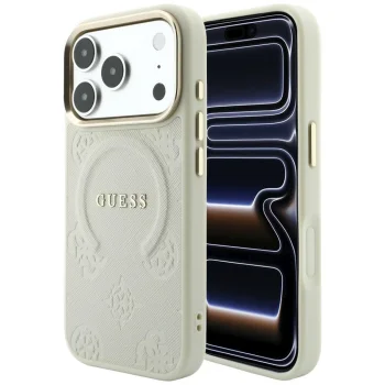 Guess Saffiano Peony & Ring MagSafe ümbris iPhone 18 Pro / 17 Pro jaoks, beež