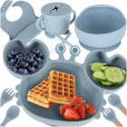 Ikonka KX4526_4 silikona trauku komplekts bērniem Krabis, 9 daļas, zils