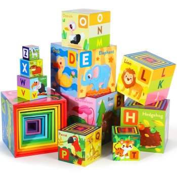 Tower Puzzle Game Wooden Cubes "Animals" Jhtoy-649