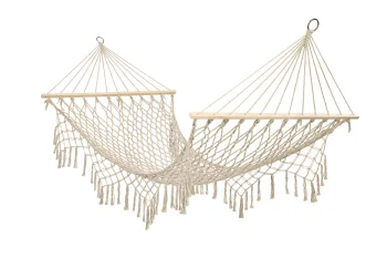 Brazīlijas stila dārza šūpuļtīkls Boho ar bārkstīm 200cm 150kg, ekrū