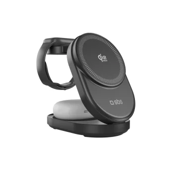 SBS Qi2.2 25W 3-in-1 salokāma bezvadu uzlādes stacija, melna