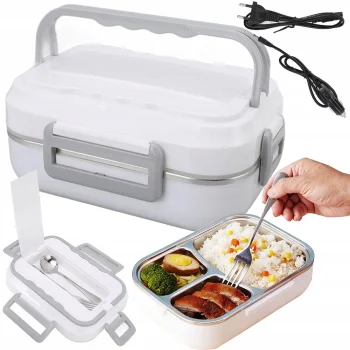 Elektriskā pusdienu kārba ar apsildi, 12V/220V, 900 ml, balta