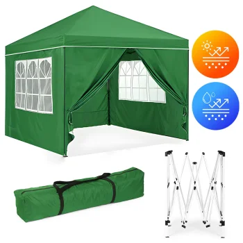 Раскладной садовый шатер MultiGarden 3x3 м с 4 стенками, зеленый