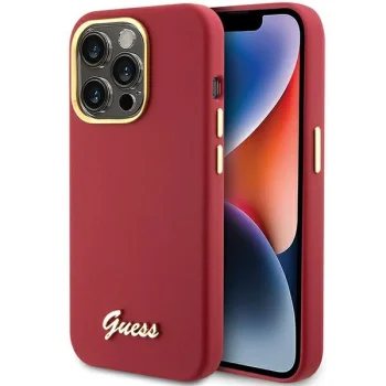 Чехол Guess Silicone Script Metal Logo & Frame для iPhone 15 Pro - красный