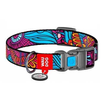 Waudog Nylon Dog collar with QR code size L, Summer