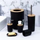 6-daļīgs vannas istabas piederumu komplekts (birste, šķidro ziepju dozators utt.), Melns | Bathroom Accessories