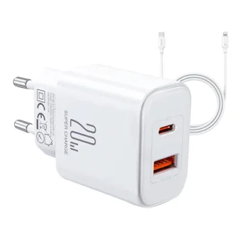 Tīkla lādētājs Joyroom JR-TCF05 Flash 20W ar USB-C uz Lightning kabeli (Balts)