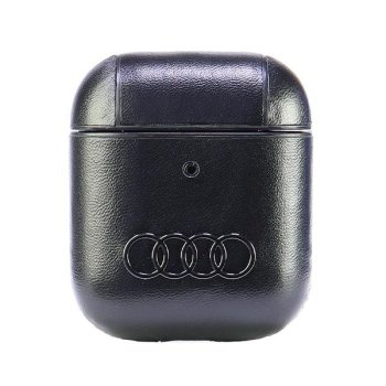 Audi Leather Big Logo maciņš AirPods 1 / 2 austiņām, Melns