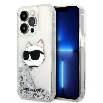 Karl Lagerfeld iPhone 14 Pro Max vāciņš Liquid Glitter Choupette Sudraba