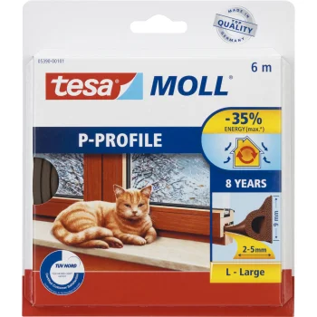 Уплотнитель для окон и дверей Tesa tesamoll P-Profile 6 м x 9 мм, коричневый