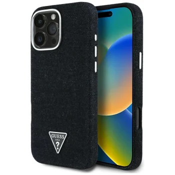 Guess Denim Triangle Logo MagSafe vāciņš Apple iPhone 16 Pro melns