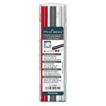 Pica BIG DRY FOR ALL Marker Spare Refills, 12 pcs, Red/Graphite/White