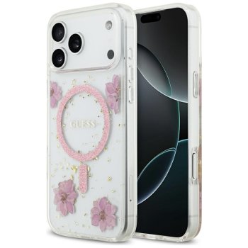 Guess Resin Flowers Glitter MagSafe Phone Case Cover iPhone 17 Pro Max - Pink