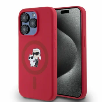 Чехол Karl Lagerfeld Silicone Karl&Choupette Heads Ring MagSafe для iPhone 15 Pro, Красный