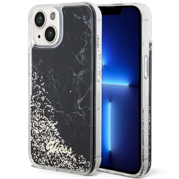 Guess iPhone 14 Case Liquid Glitter Marble, Black