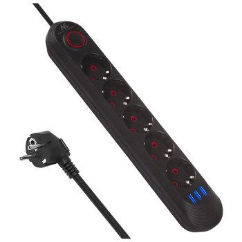 Сетевой фильтр Maclean MCE395 B, 5 розеток + 3xUSB, 1.5м, Черный