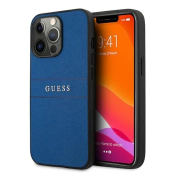 Guess iPhone 13 / 13 Pro Case Saffiano Strap, Blue