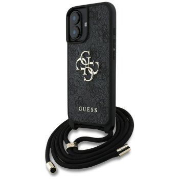 Guess 4G Big Logo Cord Strap Crossbody Vāciņš iPhone 16 Plus Melns