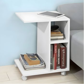 Журнальный столик и прикроватная тумба на колесиках ModernHome, белый